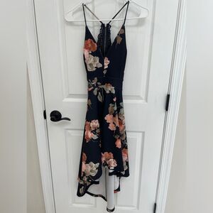 Windsor Navy Blue High Low Floral Lace Back Keyhole Women’s Size Small